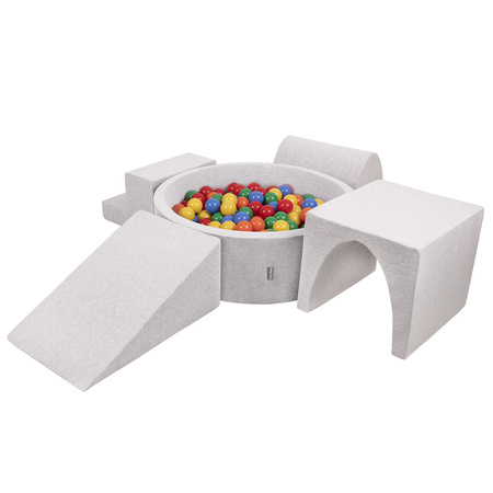 KiddyMoon Aire De Jeux en Mousse avec Rond Piscine à Balles pour Enfants, gris clair: jaune/vert/bleu/rouge/orange, Piscine (200 Balles) + Version 3