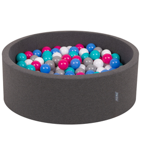 KiddyMoon Piscine à Balles ∅ 7Cm pour Bébé Rond Fabriqué En UE, gris foncé:blanc/gris/bleu/rose foncé/turq. clair, 90x30cm/300 balles