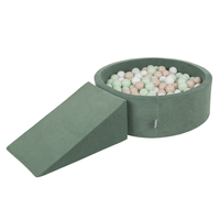 KiddyMoon Aire Velvet De Jeux en Mousse avec Rond Piscine à Balles pour Enfants, vert forêt: pastel beige/blanc/menthe, Piscine (200 Balles) + Pente