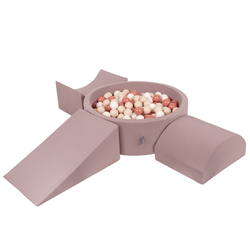 KiddyMoon Aire De Jeux en Mousse avec Rond Piscine à Balles pour Enfants, bruyère: beige pastel/saumon/blanc, Piscine (200 Balles) + Version 4