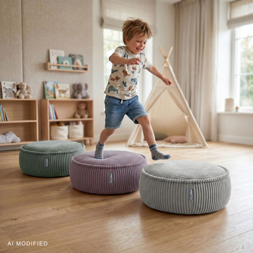 KiddyMoon Pouf enfant en mousse avec housse amovible, gris clair, L