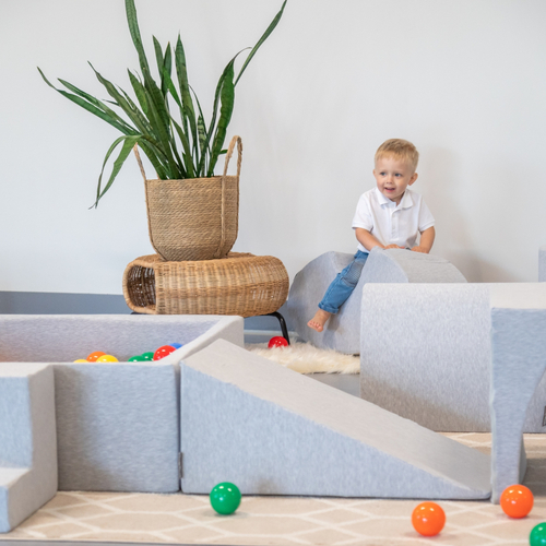 KiddyMoon Aire De Jeux en Mousse avec Carré Piscine À Balles pour Enfants, gris clair: jaune/vert/bleu/rouge/orange, Piscine (300 Balles) + Version 3