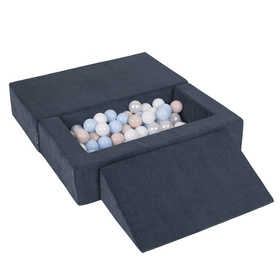 KiddyMoon Canapé en Mousse pour Enfants avec Balles et Pente Parfait Pour la Chambre D'enfant Léger Modulable Confortable Sécurisé Idéal pour Jouer et Se Détendre, bleu foncé: beige pastel/bleu pastel/blanc/perle, Canapé/Pente + 100 Balles