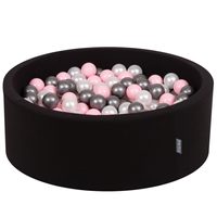 KiddyMoon Piscine à Balles ∅ 7Cm pour Bébé Rond Fabriqué En UE, noir: perle/rose poudré/argenté, 90x30cm/200 balles