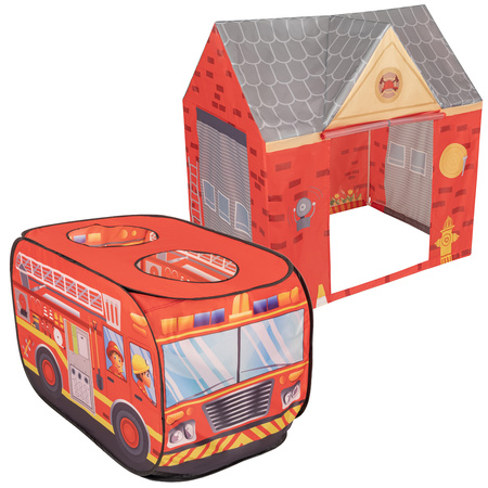 Tente De Jeu Pompier pour Enfants Set De Jeu Camion Et Caserne De Pompiers Pour Enfants Avec Boules Pliables Intérieures Extérieures Jeu Coopératif Sensoriel Montessori, , SANS Balles