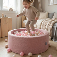 KiddyMoon Piscine à Balles Boules 7 cm pour un Remplissage plus Généreux Pour Bébés au Housse Teddy, Convient dès 8 Mois, Rose: Rose Poudré/Transparent, 90x30cm/300 Balles