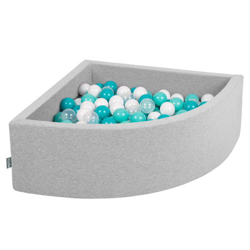 KiddyMoon Piscine à Balles ∅ 7Cm pour Bébé Quart Angulaire Fabriqué En UE, gris clair:turquoise clr/blanc/transparent/turq, 90x30cm/200 Balles