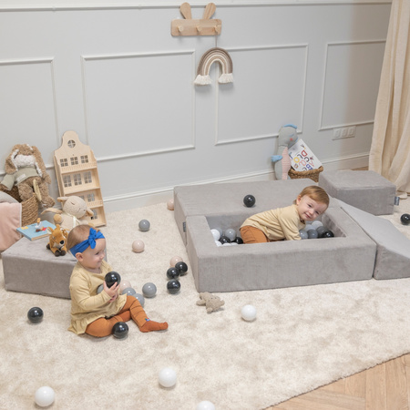 KiddyMoon Canapé en Mousse pour Enfants avec Balles Pour chambre d'enfant Léger Modulable Confortable Housse Amovible Parfait pour Jouer Lire et Se Détendre, gris clair: beige pastel/bleu pastel/jaune pastel/menthe, Canapé + 100 Balles