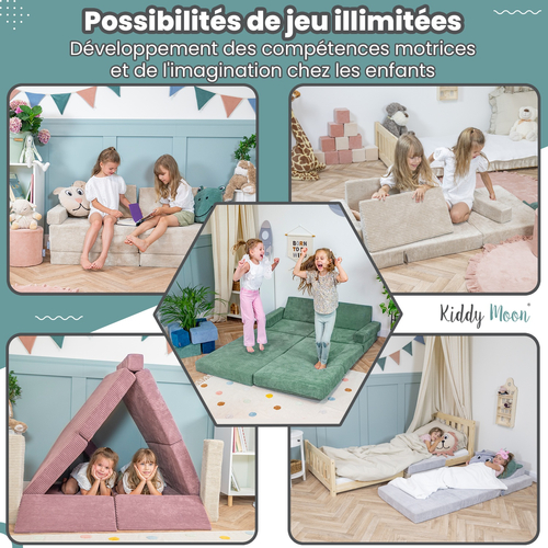 KiddyMoon Canapés Pliant pour Enfants Canapé-Lit Convertible Bébés-Canapé Lit Coucher Salle de Jeux Pliable Matelas au Sol Mini-Canapé Chaise-Lit, gris clair, Canapés