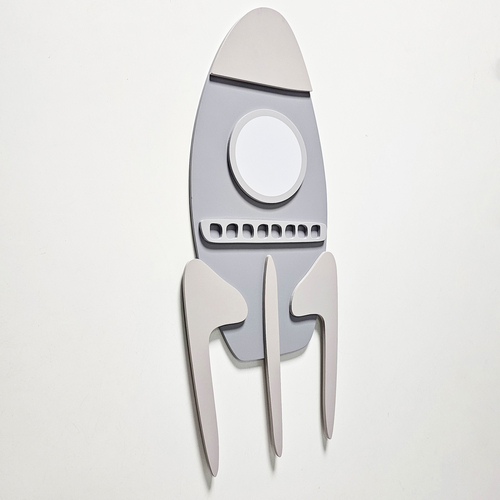 Déco murale KiddyMoon Relief 3D décoration en bois contreplaqué, fusée : gris, UNI