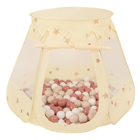 Tente Château Avec Les Balles Plastiques Piscine à Balles Pour Enfants, Beige Clair: Beige Pastel/Saumon/Blanc, 105x90cm/100 balles