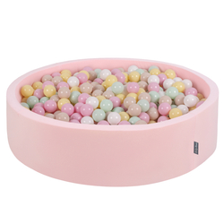 KiddyMoon Piscine À Balles Grande Rond pour Bébé, Fabriqué en UE, rose: beige pastel/jaune pastel/blanc/menthe/rose poudré, 120x30cm/600 balles