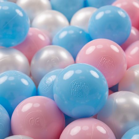KiddyMoon Balles Colorées Plastique ∅7cm pour Piscine Enfant Bébé Fabriqué en EU, baby blue/rose poudré/perle, 200 Balles/7cm