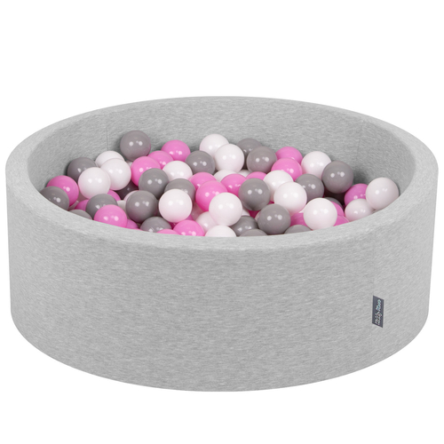 KiddyMoon Piscine à Balles ∅ 7Cm pour Bébé Rond Fabriqué En UE, gris clair:gris/blanc/rose, 90x30cm/300 Balles