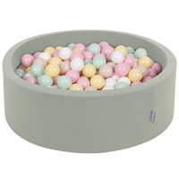 KiddyMoon Piscine À Balles ∅ 7Cm pour Bébé Rond Fabriqué en UE, sauge : beige pastel/jaune pastel/blanc/menthe/rose poudré, 90x30cm/300 Balles