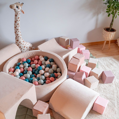 KiddyMoon Velours Piscine à Balles ∅7Cm pour Bébé Rond Fabriqué en EU, beige sableux: brun/cuivre/beige pastel/saumon, 90x30cm/200 Balles