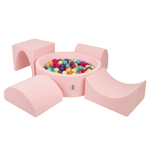 KiddyMoon Aire De Jeux en Mousse avec Rond Piscine à Balles pour Enfants, rose:vert clair/jaune/turq/orange/r.foncé/violet, Piscine (300 Balles) + Version 1
