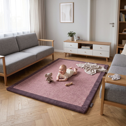 KiddyMoon Tapis de jeu doux pour enfant, antidérapant, rectangulaire, rose