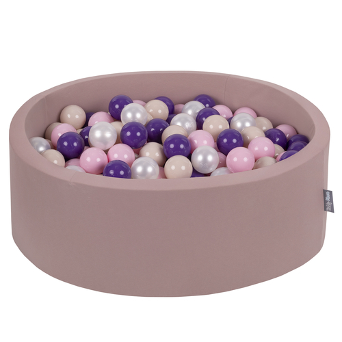 KiddyMoon piscine à balles ronde en mousse pour bébé et enfant, bassin sensoriel intérieur, housse lavable, inclus balles sécurisées, Béruée: beige pastel/rose poudre/perle/violet, 90x30cm/300 balles