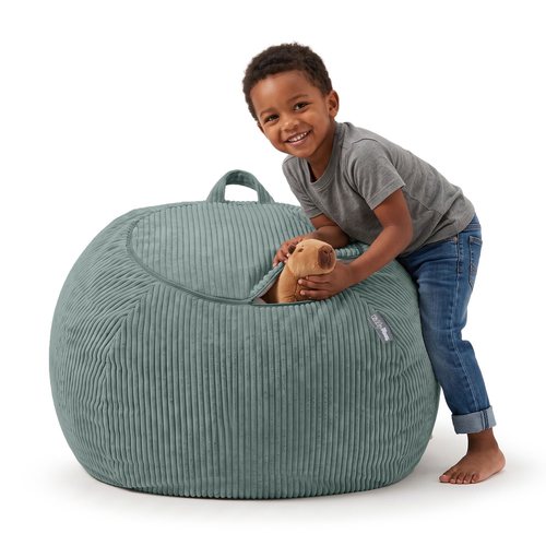 KiddyMoon Pouf pour Enfants 2-en-1 Rangement pour Jouets, 80x80x50cm, vert