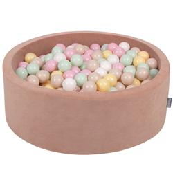 KiddyMoon Velours Piscine à Balles ∅7Cm pour Bébé Rond Fabriqué en EU, rose des sables: beige pastel/jaune pastel/blanc/menthe/rose poudré, 90x30cm/200 balles