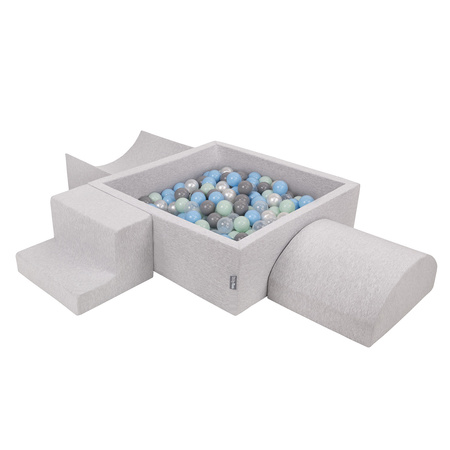 KiddyMoon Aire De Jeux en Mousse avec Carré Piscine À Balles pour Enfants, gris clair: perle/gris/transparent/babyblue/menthe, Piscine (200 Balles) + Version 6