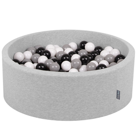 KiddyMoon Piscine à Balles ∅ 7Cm pour Bébé Rond Fabriqué En UE, gris clair:blanc/noir/gris, 90x30cm/200 balles