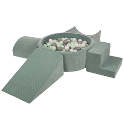 KiddyMoon Parcours Motricité En Mousse Avec Balles Enfants Favorise Créativité, Vert : blanc/gris/menthe, Piscine (200 Balles) + Version 5