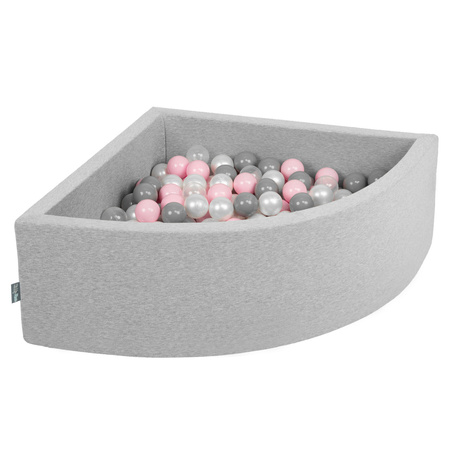 KiddyMoon Piscine à Balles ∅ 7Cm pour Bébé Quart Angulaire Fabriqué En UE, gris clair: perle/gris/transparent/rose poudré, 90x30cm/200 balles
