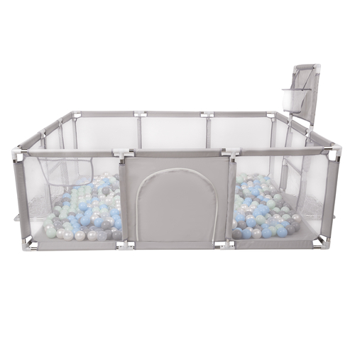 Parc Bébé avec Balles Plastiques Aire De Jeu Pliable Basket Football, gris:perle/gris/transparent/babyblue/menthe, 400 balles