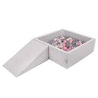 KiddyMoon Aire De Jeux en Mousse avec Carré Piscine À Balles pour Enfants, gris clair: perle/gris/transparent/rose poudré, Piscine (200 Balles) + Pente