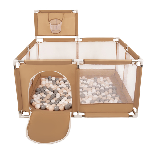 parc bébé avec balles plastiques aire de jeu pliable basket, beige : beige pastel/gris/blanc, 100 balles