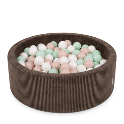 KiddyMoon Piscine Bébé, Piscine À Balles Pour Bébé Et Enfant, Piscine Enfant En Mousse Douce, Housse Côtelée Lavable, Marron: Beige pastel/Blanc/Menthe, 90x30cm/200 Balles