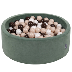 KiddyMoon Velours Piscine à Balles ∅7Cm pour Bébé Rond Fabriqué en EU, vert forêt: beige pastel/brun/blanc, 90x30cm/200 balles