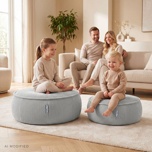 KiddyMoon Pouf enfant en mousse avec housse amovible, gris clair, L