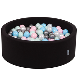 KiddyMoon Piscine à Balles ∅ 7Cm pour Bébé Rond Fabriqué En UE, noir: perle/rose poudré/babyblue/menthe/argenté, 90x30cm/200 balles