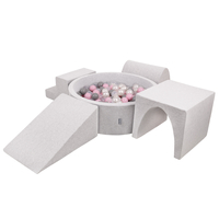 KiddyMoon Aire De Jeux en Mousse avec Rond Piscine à Balles pour Enfants, gris clair: perle/gris/transparent/rose poudré, Piscine (300 Balles) + Version 3