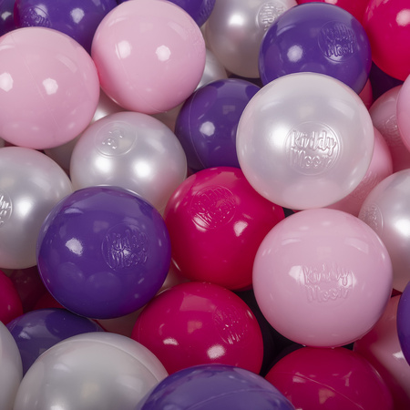 KiddyMoon Balles Colorées Plastique ∅7cm pour Piscine Enfant Bébé Fabriqué en EU, rose poudré/perle/transparent, 50 Balles/7cm