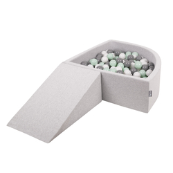 KiddyMoon Aire De Jeux en Mousse avec Quart Angulaire Piscine À Balles pour Bébé, gris clair: blanc/gris/menthe, Piscine (100 Balles)+ Pente