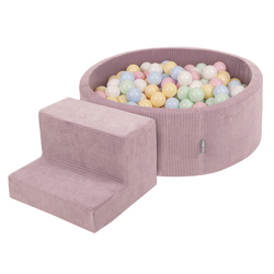 KiddyMoon Parcours Motricité En Mousse Avec Balles Enfants Favorise Créativité, Violet : bleu pastel/jaune pastel/blanc/menthe/rose poudré, Piscine (200 Balles)+ Marches