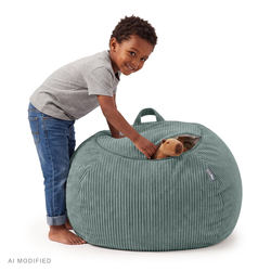 KiddyMoon pouf enfant rangement jouets zippé fonction assise polyester, vert, sac