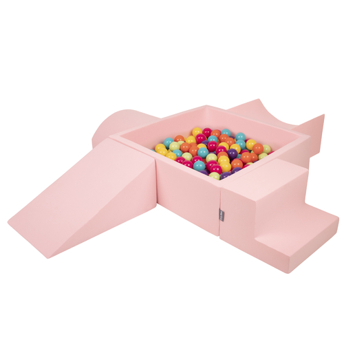 KiddyMoon Aire De Jeux en Mousse avec Carré Piscine À Balles pour Enfants, rose:vert clair/jaune/turq/orange/r.foncé/violet, Piscine (300 Balles) + Version 5