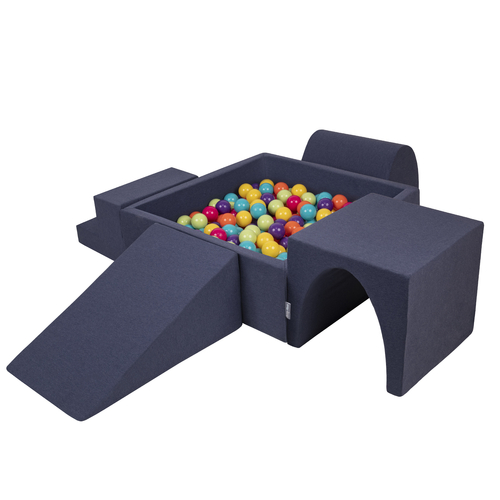 KiddyMoon Aire De Jeux en Mousse avec Carré Piscine À Balles pour Enfants, bleu foncé:vertClr/jaune/turq/orange/rfoncé/violet, Piscine (300 Balles) + Version 3