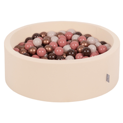KiddyMoon Piscine à Balles ∅ 7Cm pour Bébé Rond Fabriqué En UE, beige: brun/cuivre/beige pastel/saumon, 90x30cm/200 balles