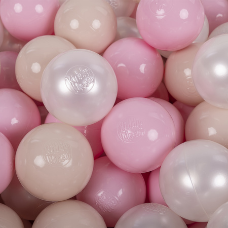 KiddyMoon Balles Colorées Plastique ∅7cm pour Piscine Enfant Bébé Fabriqué en EU, beige pastel/rose poudré/perle, 100 Balles/7cm
