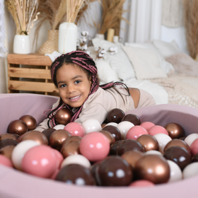 KiddyMoon Piscine à Balles ∅ 7Cm pour Bébé Rond Fabriqué En UE, Automne: brun/cuivre/beige pastel/saumon, 90x30cm/300 balles