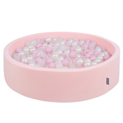 KiddyMoon Piscine À Balles Grande Rond pour Bébé, Fabriqué en UE, rose:rose poudré-perle-transparent, 120x30cm/200 balles