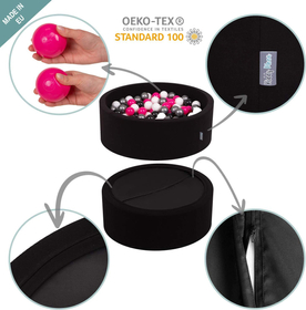 KiddyMoon Piscine à Balles ∅ 7Cm pour Bébé Rond Fabriqué En UE, Allemagne: noir/rouge/jaune, 90x30cm/300 balles