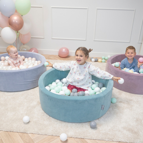 KiddyMoon Piscine À Balles pour Enfants Mousse Côtelé Pour Motricité Bébé, Vert : blanc/gris/menthe, 90x30cm/200 balles
