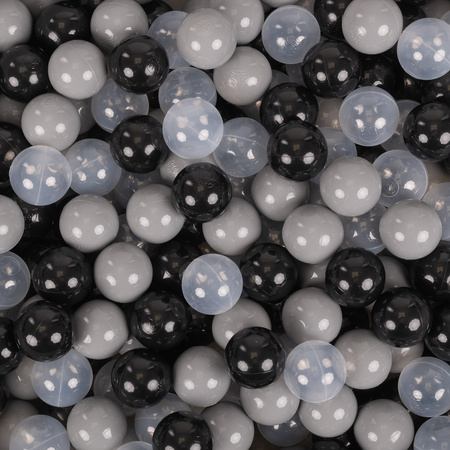 KiddyMoon Balles Colorées Plastique ∅7cm pour Piscine Enfant Bébé Fabriqué en EU, noir/gris/transparent, 700 Balles/7cm